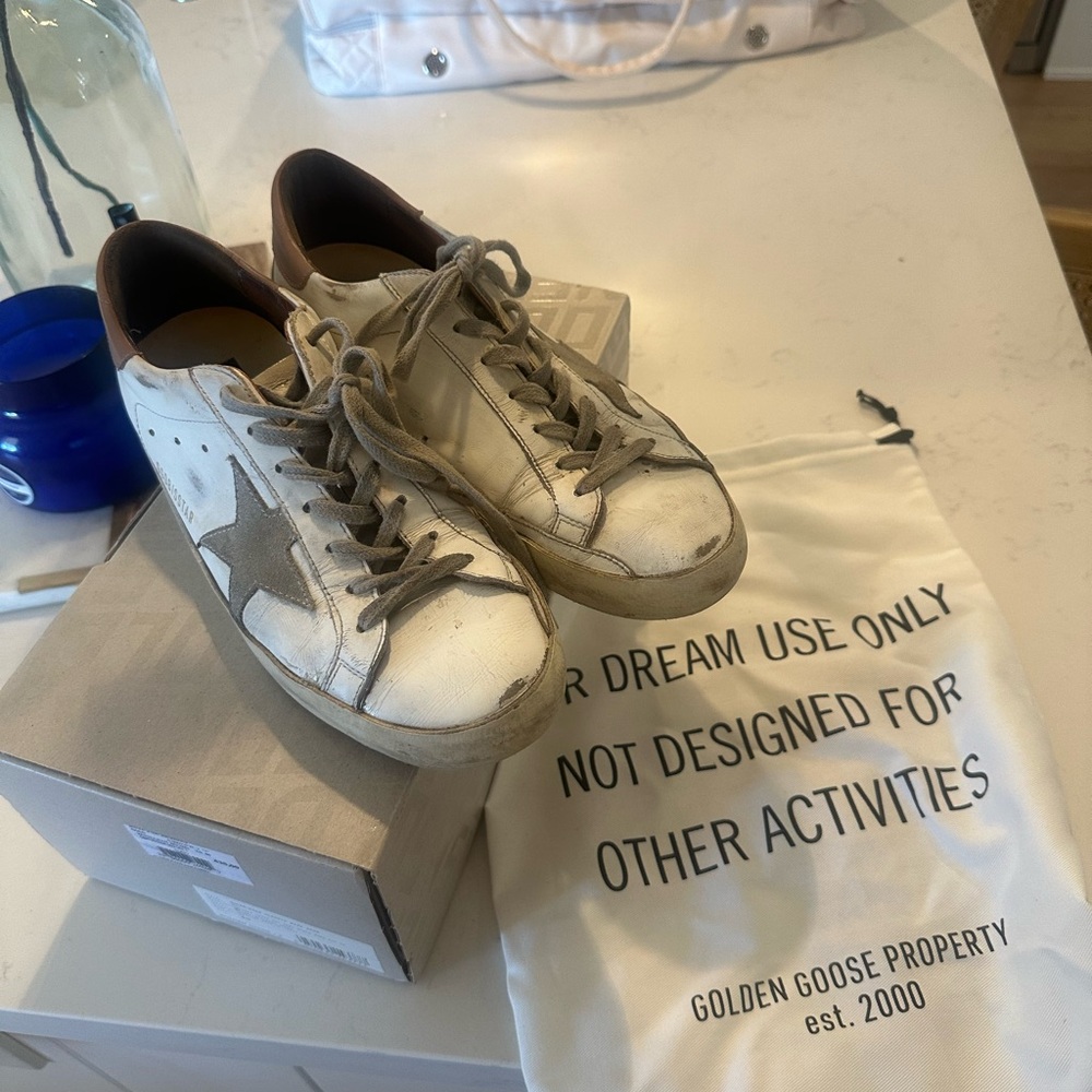 Golden Goose White and Light Brown Sneakers